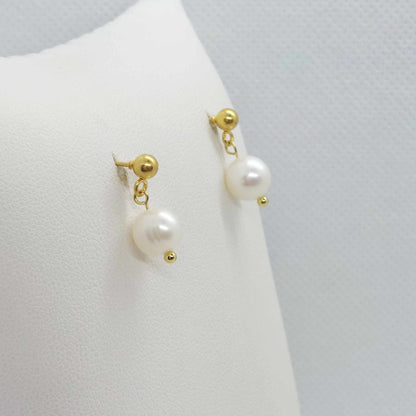 Natural Freshwater Pearl Dangle Stud Earrings in Stainless Steel Gold Plated