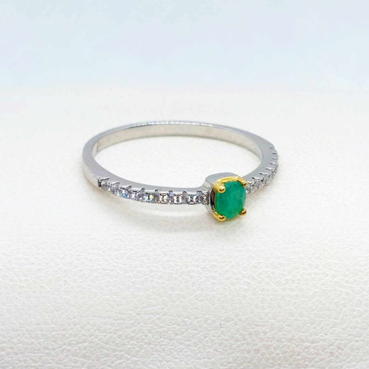 Natural 0.6ct Colombian Emerald Stone Ring in Sterling Silver