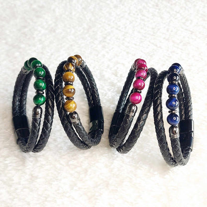 Tiger Eye and Leather Bracelets for Men