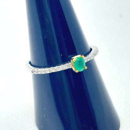 Natural 0.6ct Colombian Emerald Stone Ring in Sterling Silver
