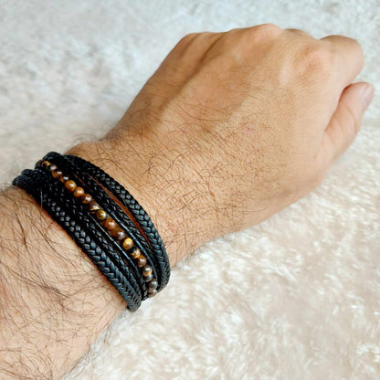 Multi Strap with Tiger Eye Leather Bracelets for Men