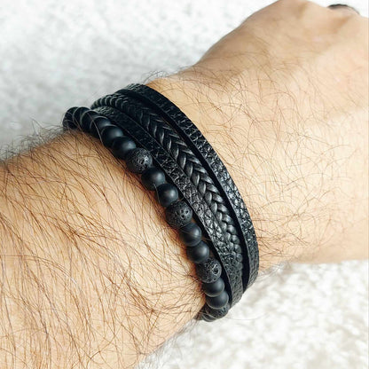 Multi Strap with Natural Stones Leather Bracelets for Men