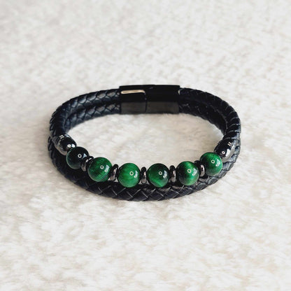 Tiger Eye and Leather Bracelets for Men
