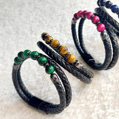 Tiger Eye and Leather Bracelets for Men