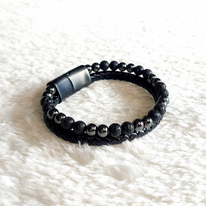 Multi Strap with Natural Stone Leather Bracelets for Men