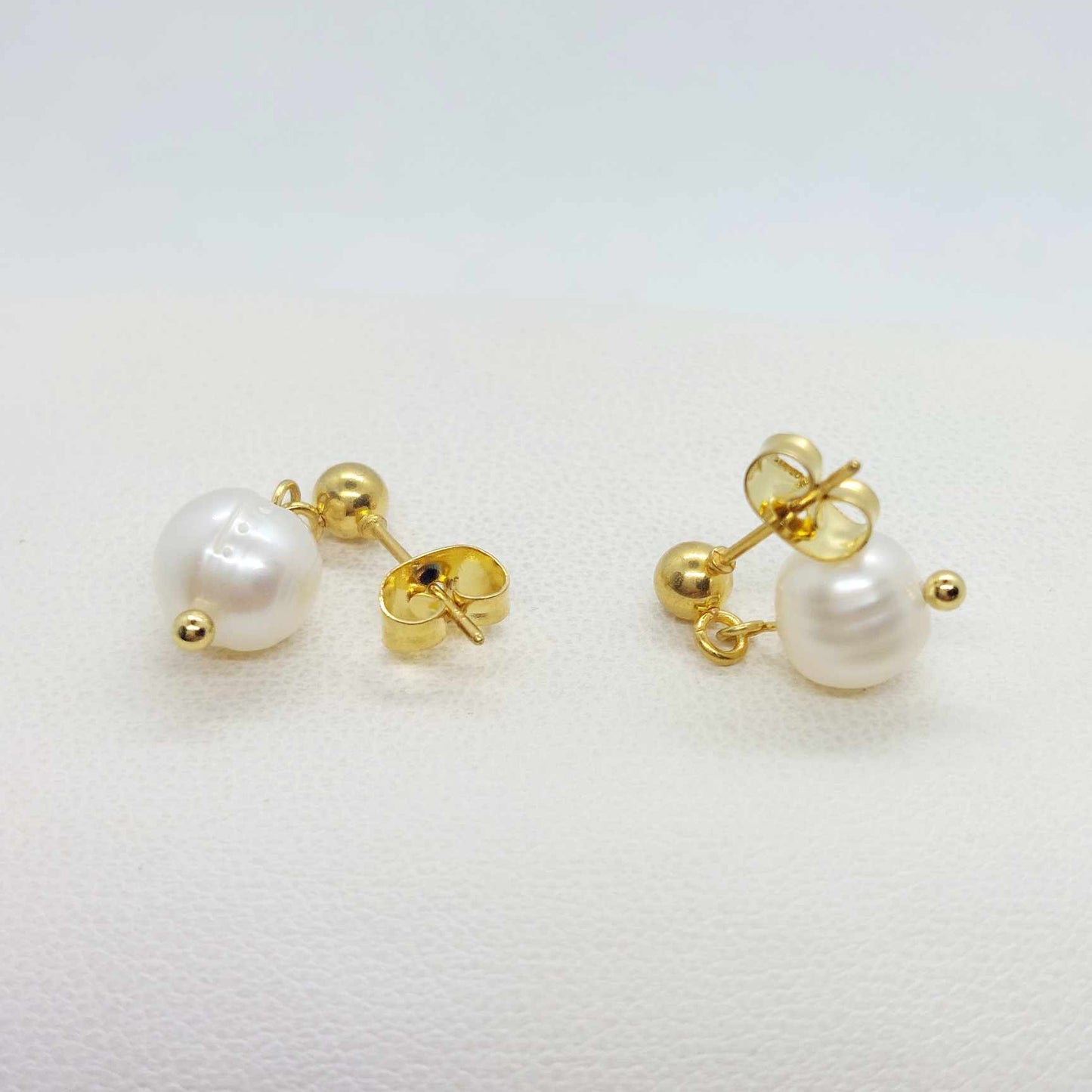 Natural Freshwater Pearl Dangle Stud Earrings in Stainless Steel Gold Plated