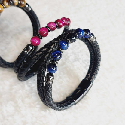 Tiger Eye and Leather Bracelets for Men