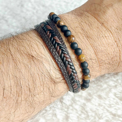 Multi Strap with Natural Stones Leather Bracelets for Men