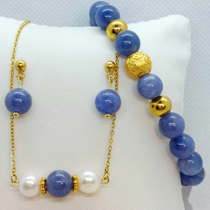 Natural AAA Tanzanite Stone Set in Stainless Steel Gold Plated