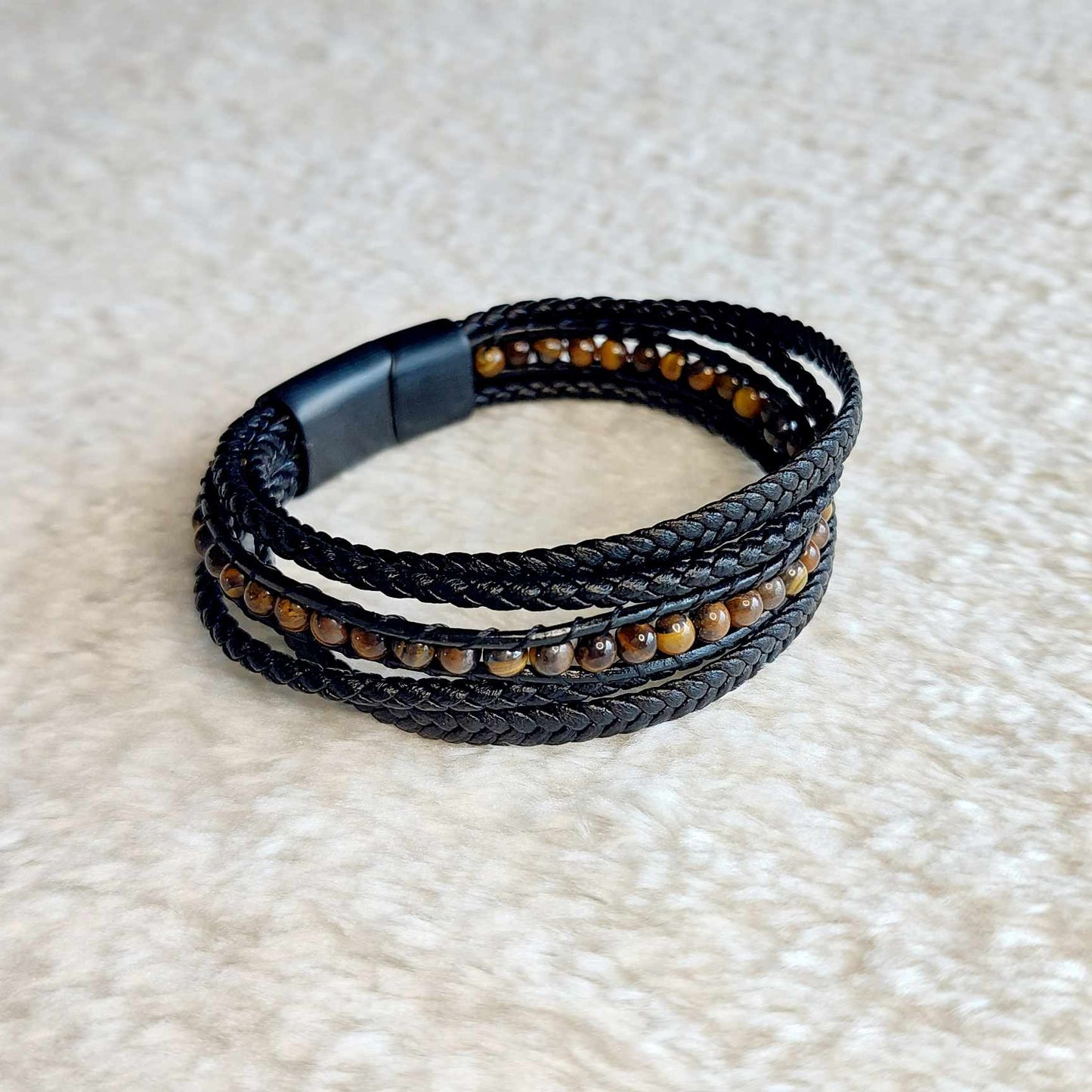 Multi Strap with Tiger Eye Leather Bracelets for Men