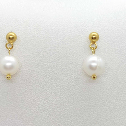 Natural Freshwater Pearl Dangle Stud Earrings in Stainless Steel Gold Plated