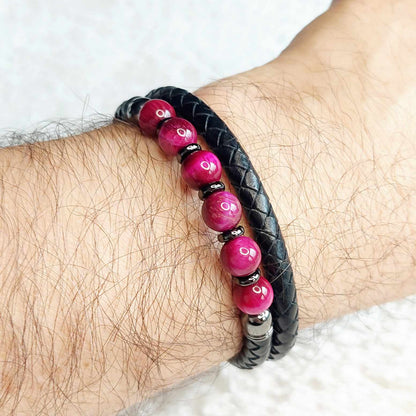 Tiger Eye and Leather Bracelets for Men