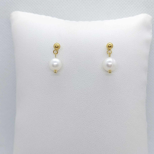 Natural Freshwater Pearl Dangle Stud Earrings in Stainless Steel Gold Plated