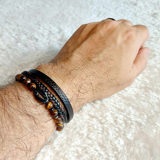 Multi Strap with Natural Stone Leather Bracelets for Men