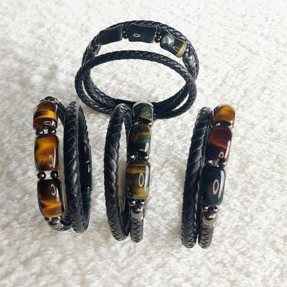 Tiger Eye with Leather Bracelets for Men