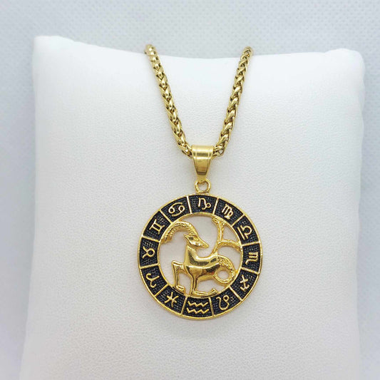 Capricorn Star Sign  Pendant with Gold Plated Stainless Steel Chain Necklace