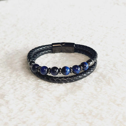 Tiger Eye and Leather Bracelets for Men