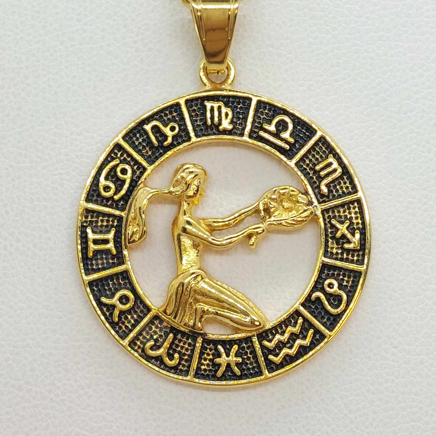 Virgo Star Sign  Pendant with Gold Plated Stainless Steel Chain Necklace