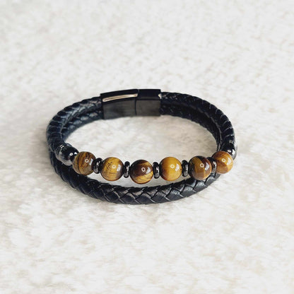Tiger Eye and Leather Bracelets for Men