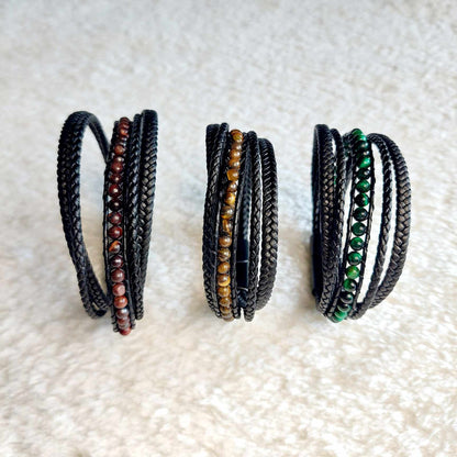 Multi Strap with Tiger Eye Leather Bracelets for Men