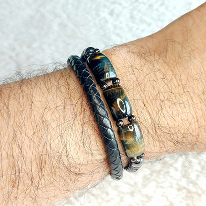 Tiger Eye with Leather Bracelets for Men