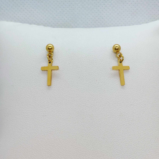 Cross Stud Earrings in Gold Plated Stainless Steel
