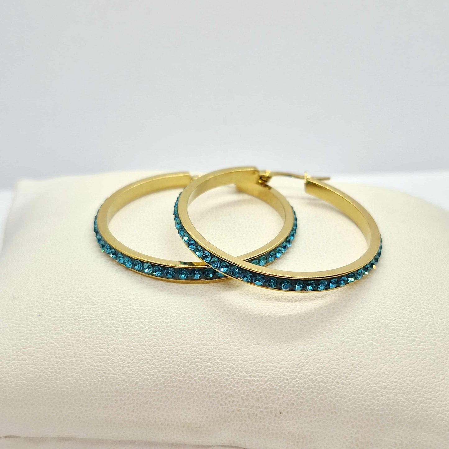 Stainless Steel Gold Plated 40mm Hoop Earrings with Colored Rhinestone