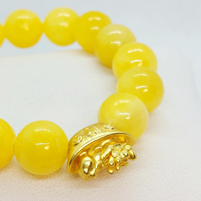 Natural Yellow Jade Bracelet with Money Bag Pixiu in 12mm Stones