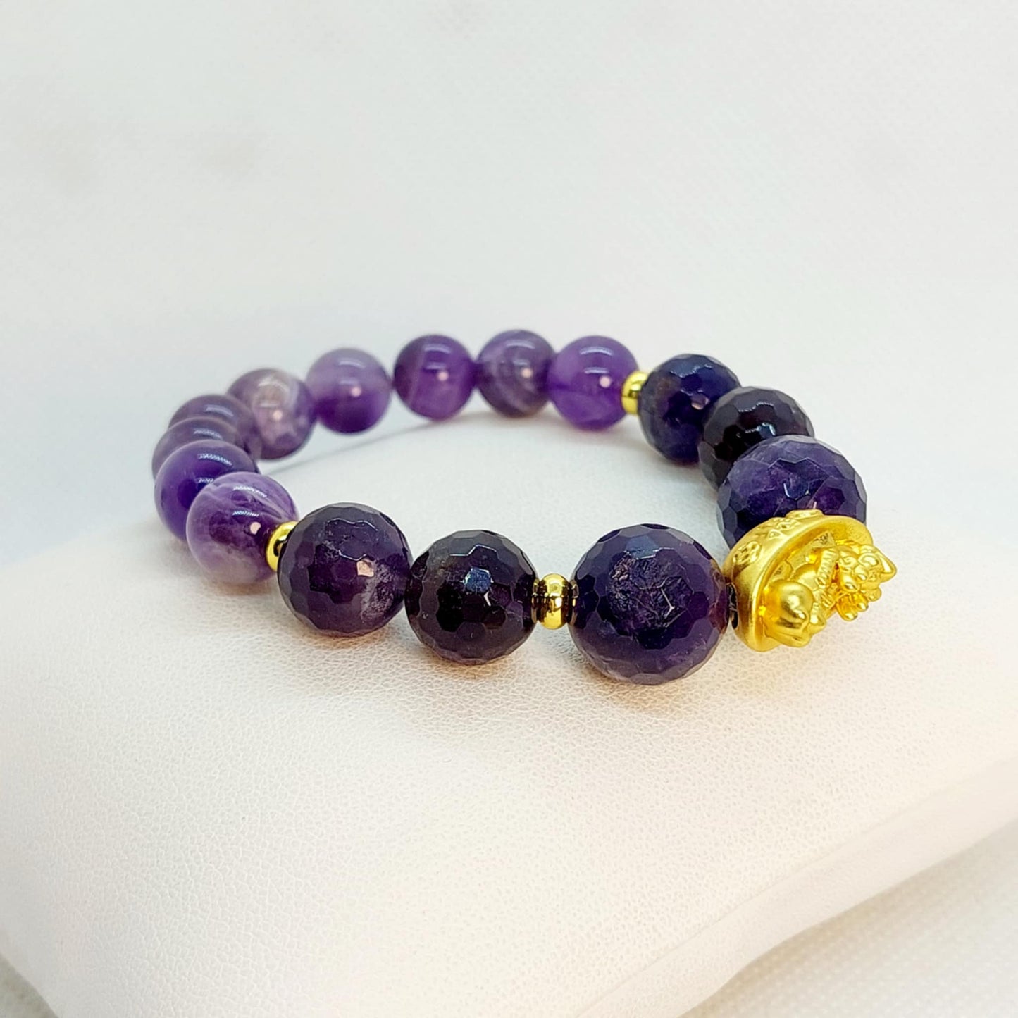 Natural Amethyst Bracelet with Money Bag Pixiu in 1O-14mm Stones