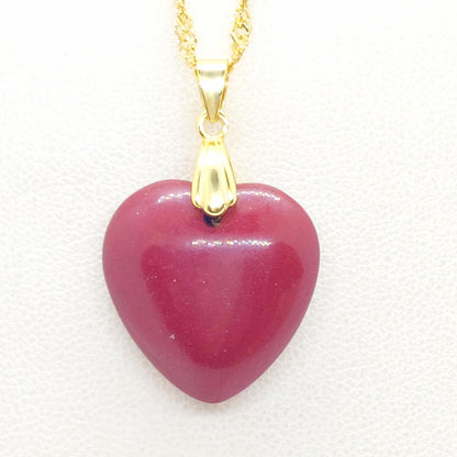 Vermilion Cinnabar Heart Pendant with Stainless Steel Necklace