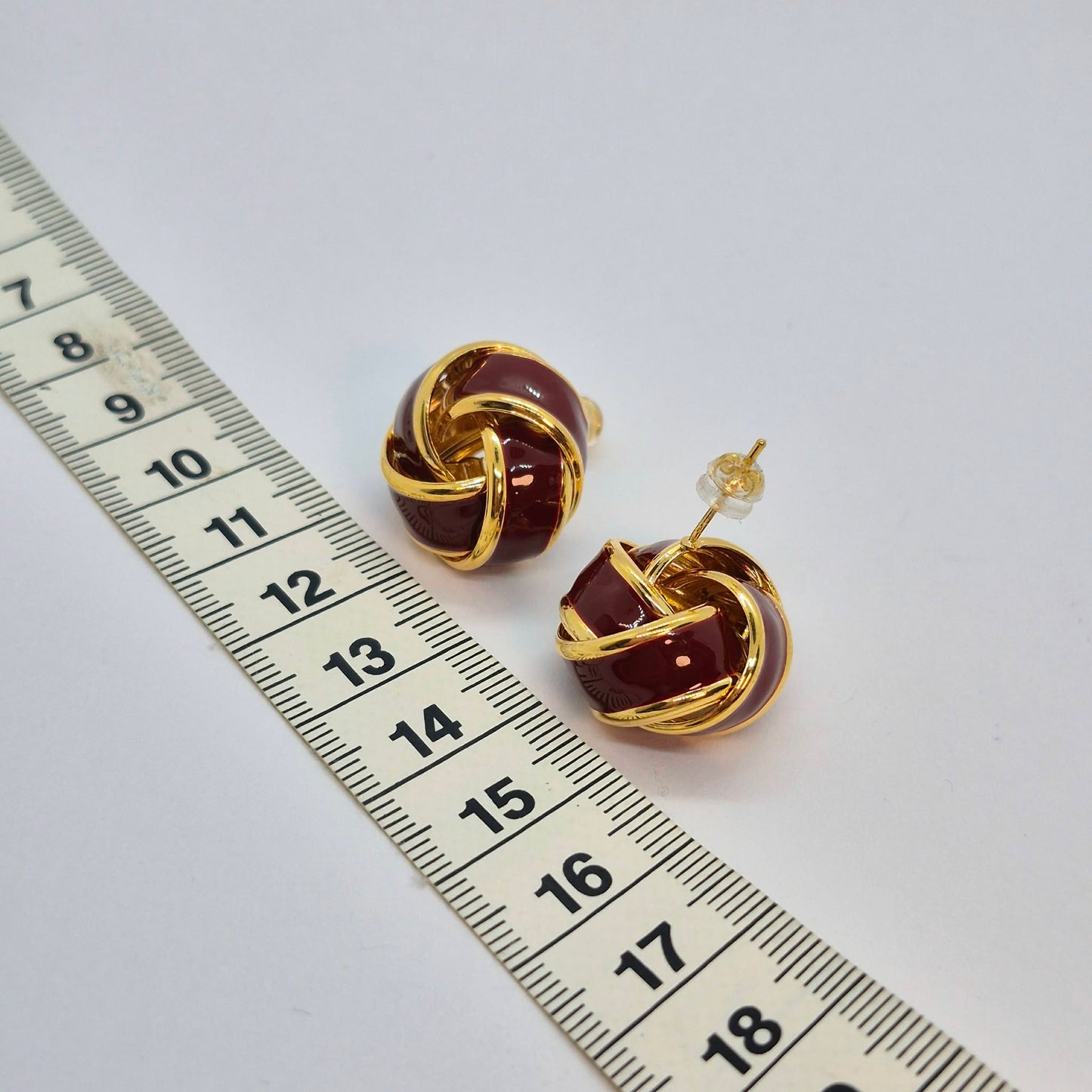 Red Enamel Earrings in Gold Plated Stainless Steel