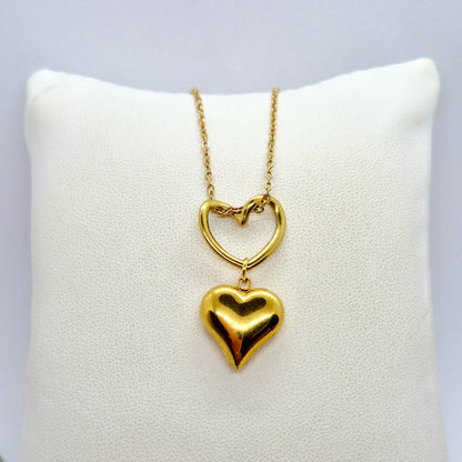 Heart Duo Pendant Necklace in Gold Platted Stainless Steel