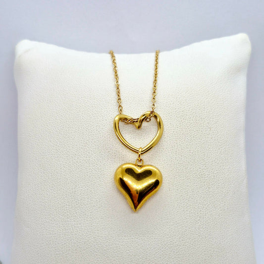 Heart Duo Pendant Necklace in Gold Platted Stainless Steel