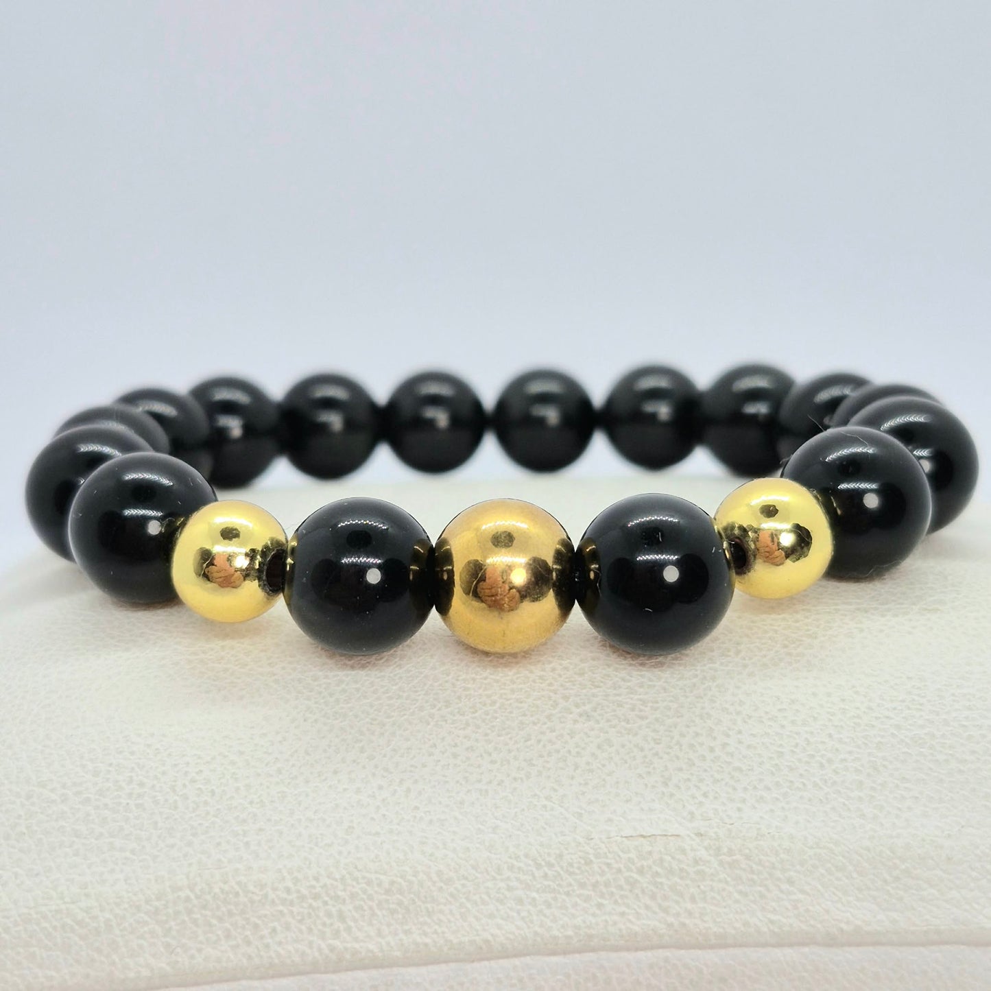 Natuurlijke Zwarte Obsidiaan Armband met 10-12-14 mm Stenen