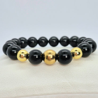 Natuurlijke Zwarte Obsidiaan Armband met 10-12-14 mm Stenen