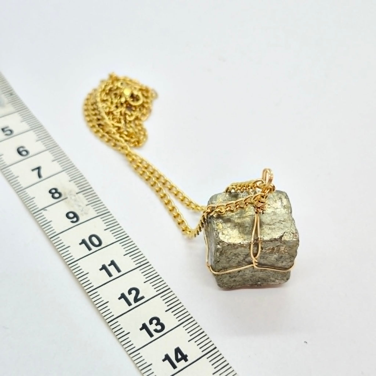 Natural Cube Pyrite Pendant with Stainless Steel Chain