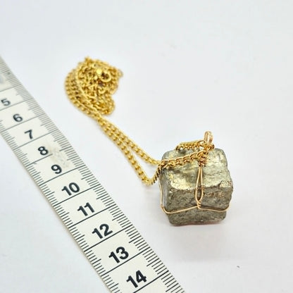 Natural Cube Pyrite Pendant with Stainless Steel Chain