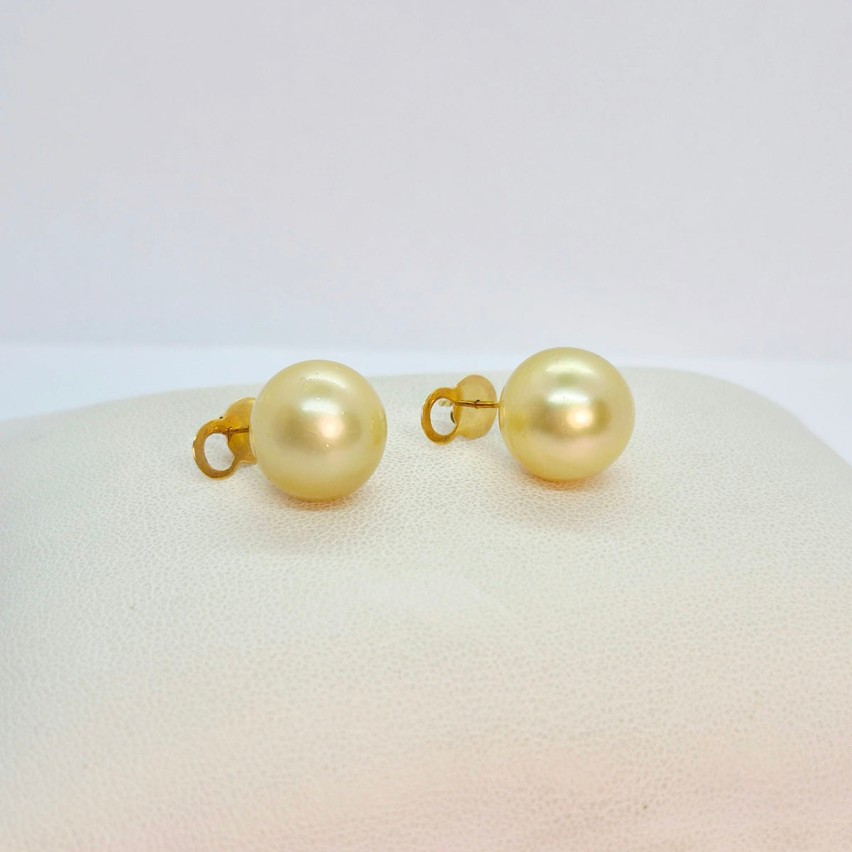 Natural Golden 14mm South Sea Pearl Earrings in Solid 14K Gold