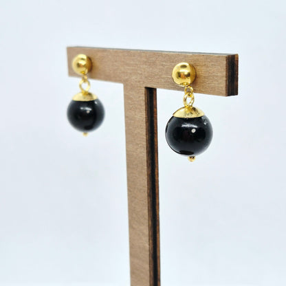 Natural Obsidian Set in 12-14mm Stones Gold Plated Stainless Steel with Chain Necklace