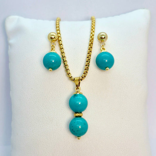 Natural Turquoise Mini Set in Gold Plated Stainless Steel