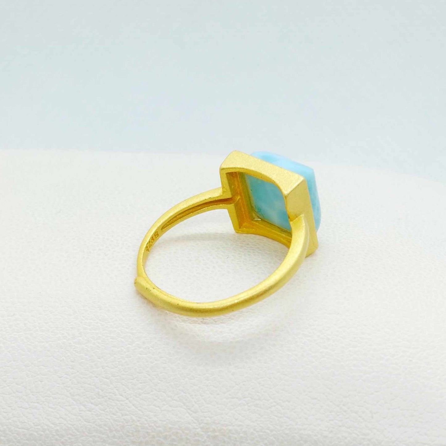 Natural Larimar Ring in Sterling Silver with 18K Matte Gold Plated Resizable