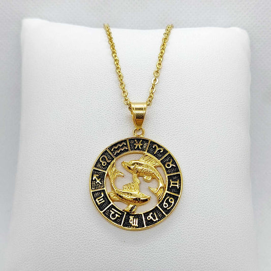 Pisces Star Sign  Pendant with Gold Plated Stainless Steel Chain Necklace