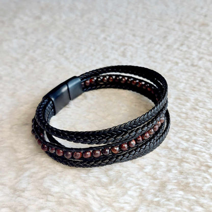 Multi Strap with Tiger Eye Leather Bracelets for Men