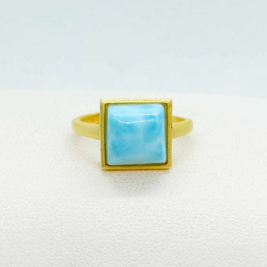 Natural Larimar Ring in Sterling Silver with 18K Matte Gold Plated Resizable