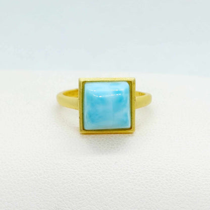 Natural Larimar Ring in Sterling Silver with 18K Matte Gold Plated Resizable