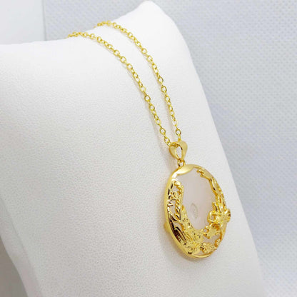 Natural White Hetian Jade with Dragon & Phoenix Pendant Necklace in Gold Plated Sterling Silver