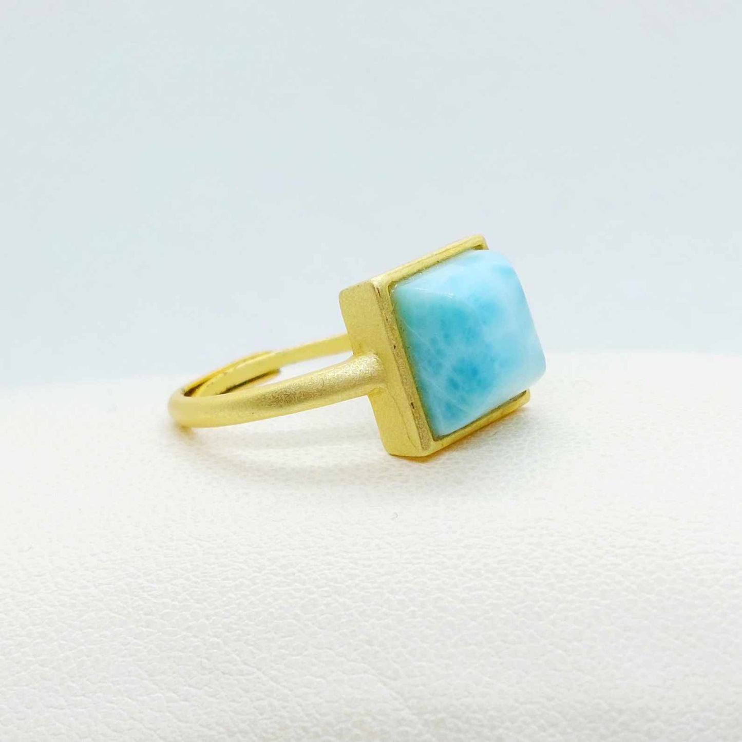Natural Larimar Ring in Sterling Silver with 18K Matte Gold Plated Resizable