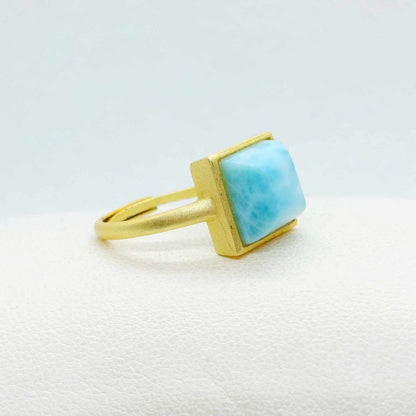 Natural Larimar Ring in Sterling Silver with 18K Matte Gold Plated Resizable