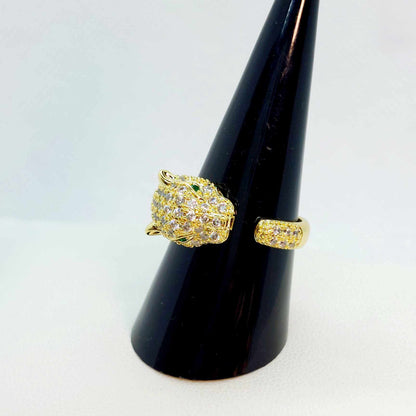 Panther in Zircon Ring in Gold Plated Stainless Steel