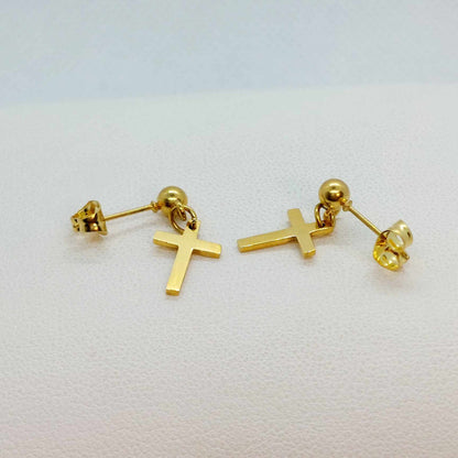 Cross Stud Earrings in Gold Plated Stainless Steel